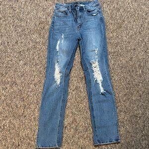 Fashion Nova Blue Distressed Boot Cut Jeans